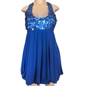 Vintage Blue Sequin Bubble Hem Party Dress Racerback Y2K Indie Sleaze Size 4